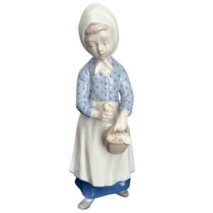 Vintage Sitzendorf‎ Porcelain Girl Figurine GDR East Germany Blue White 8"
